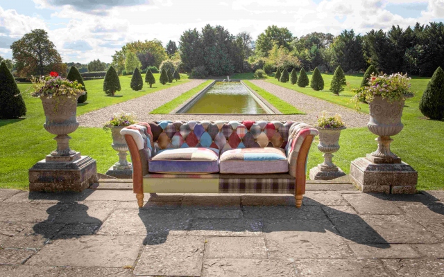 vintage Rutland Harlequin Patchwork 2 Seater