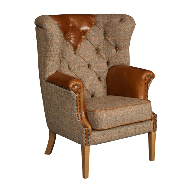 vintage Buckingham Chair - Hunting Lodge Harris Tweed - Fast Track Delivery