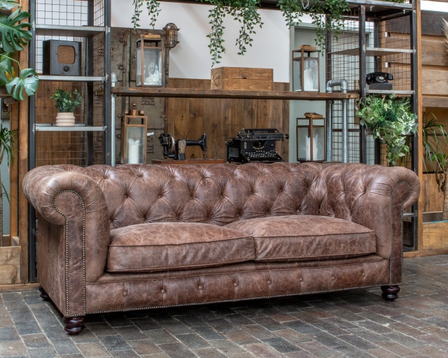 vintage Gotti Club 3 Seater - (Espresso Leather)