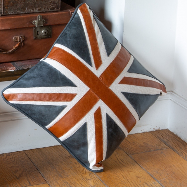 vintage 40 x 40 Union Cushion - Leather and Fabric