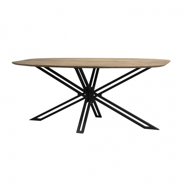 Carlton Fluted  Range - D End Oval Dining Table Mango Wood 180cm with Spider X Leg