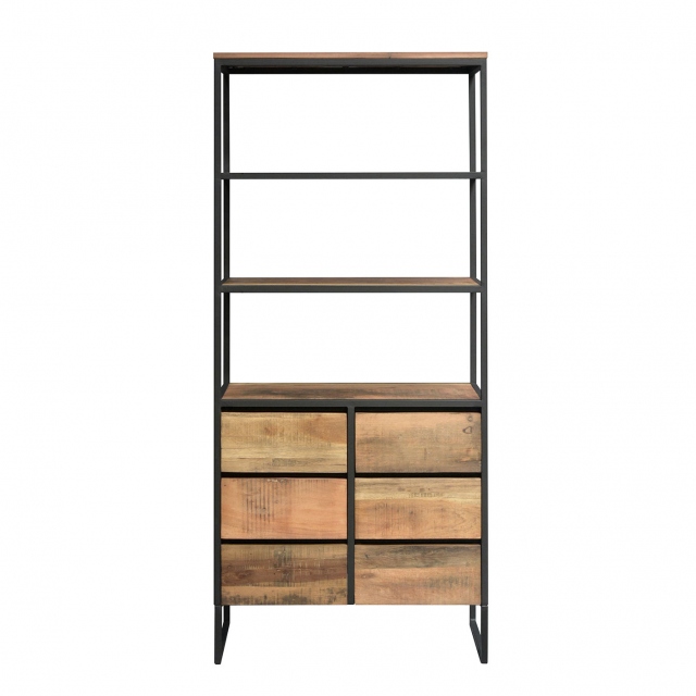 Carlton Java Sleeper Wood/Black Iron - 6 Drawer Bookshelf -