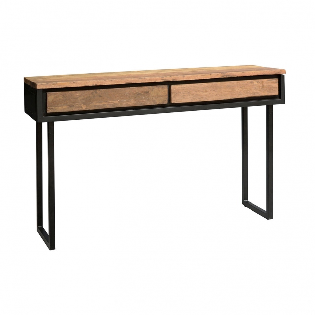 Carlton Java Sleeper Wood/Black Iron  - 2 Drawer Console Side Table