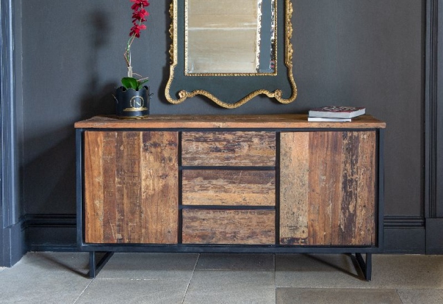 Carlton Java Sleeper Wood/Black Iron - 3 Drawer 2 Door Sideboard
