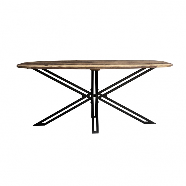 Carlton Java Sleeper Wood - D End Oval Dining Table 180cm with Spider leg X