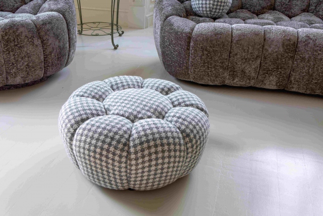 Carlton Aero Bubble Ottoman in Grey~White Houndstooth Fabric
