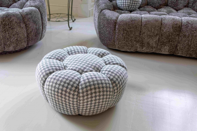 Carlton Aero Bubble Ottoman in Grey / White Houndstooth Fabric (New 2024)