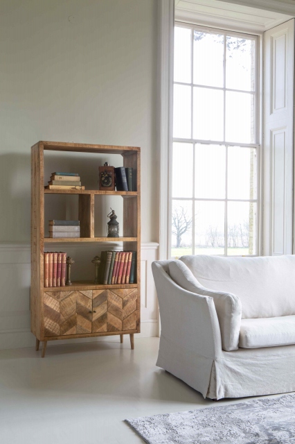 Carlton Chevron Bookcase with 2 Door in Natural Finish (New 2024)