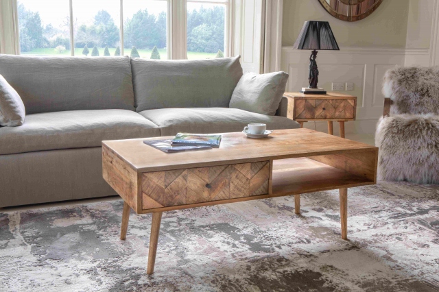 Carlton Chevron Coffee Table One Drawer in Natural Finish