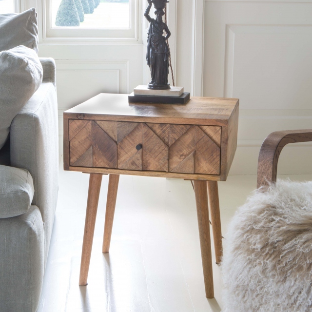 Carlton Chevron Lamp Table One Drawer in Natural Finish