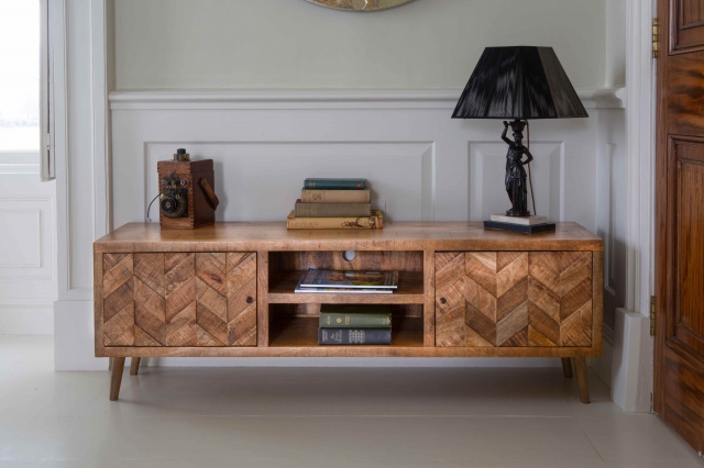 Carlton Chevron TV Cabinet 2 door in Natural Finish..