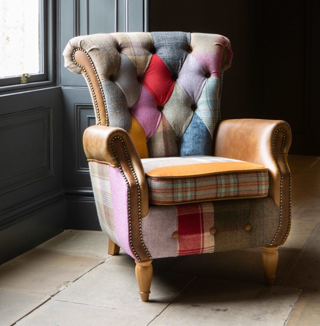 vintage Dickinson Armchair in Patchwork & Cerato Brown Leather (New 2024)