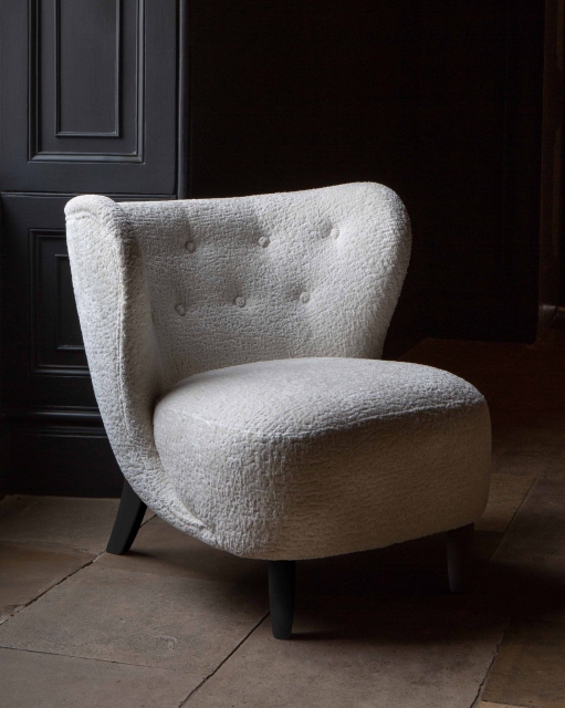 Carlton Navagio Upholstered Chair in Ivory Chenille Fabric with Black Wenge Legs