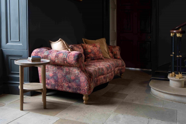 vintage Westminster 2 Seater Sofa in Printed Coral Velvet