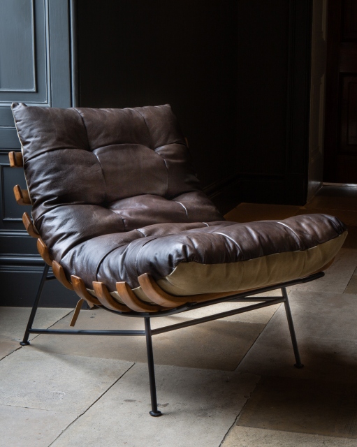 Carlton Longbeach Leather Chair with Canvas Back - Ash Wooden Frame