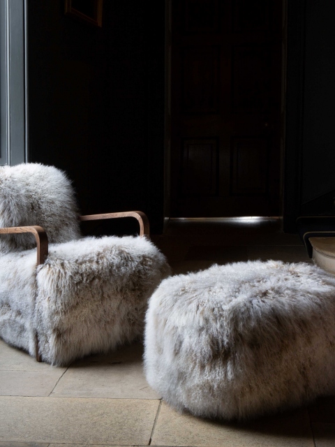 vintage Yetti-Ewe Merino Armchair & Footstool Set - 100% Natural Mongolian Wool