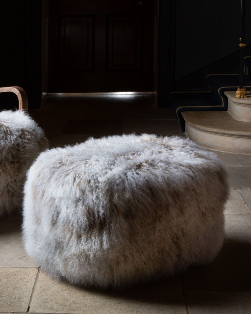 vintage Yetti-Ewe Merino Luxury Wool Pouf - Sheepskin 100% Natural Mongolian Wool