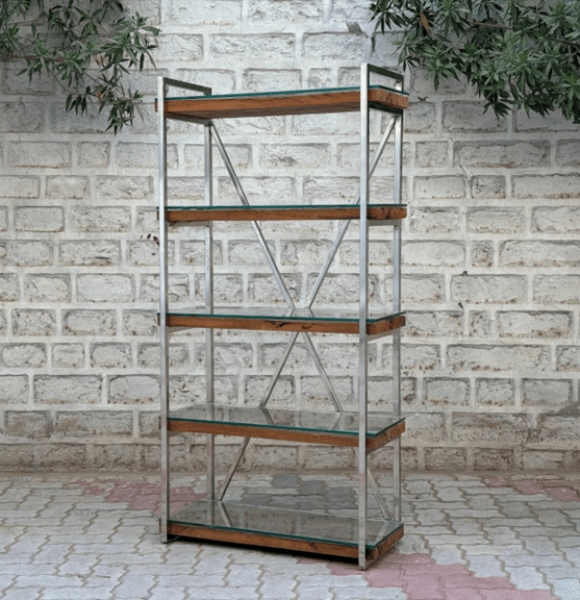 Carlton Wooden Glass Bookcase with Metal Frame