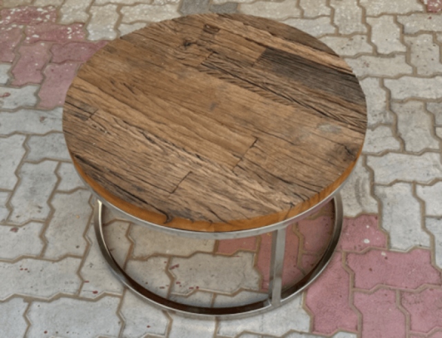 Carlton Wooden Glass Round Coffee Table with Metal Frame