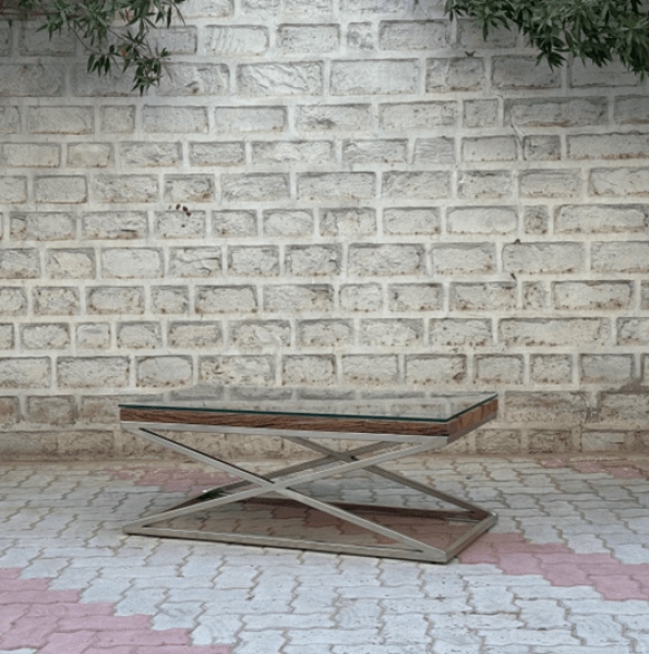 Carlton Wooden Glass Rectangle Coffee Table with Metal Frame