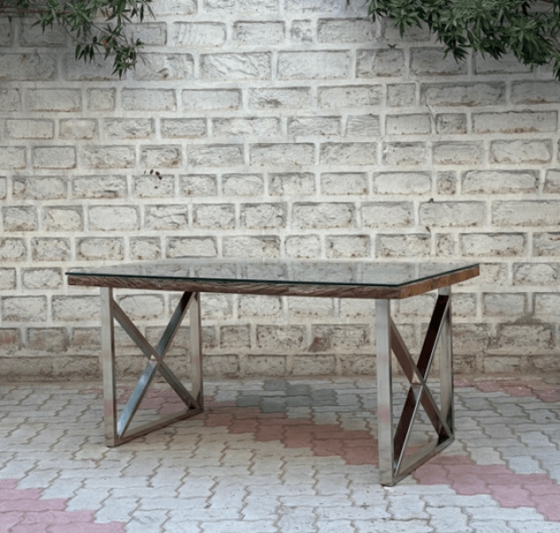 Carlton Wooden Glass Dining Table with Metal Legs