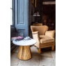 Fluted Ridged Wood Round Coffee Table Marble Top 60cm