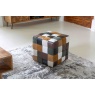 vintage Capri Patchwork Cube Stool Mixed of Leather & Canvas