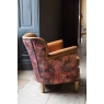 vintage Dean Chair in Tan Leather and Printed Coral Velvet Fabric