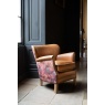 vintage Dean Chair in Tan Leather and Printed Coral Velvet Fabric