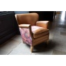 vintage Dean Chair in Tan leather and Printed Coral Velvet Fabric Dean (New 2024)