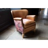 vintage Dean Chair in Tan Leather and Printed Coral Velvet Fabric