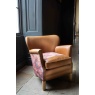 vintage Dean Chair in Tan Leather and Printed Coral Velvet Fabric