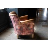 vintage Dean Chair in Tan Leather and Printed Coral Velvet Fabric