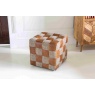 vintage Framed Cube Stool Mixed Wool & Leather Patchwork