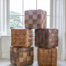 vintage Framed Cubed Stool Brown 3L Cerato Brown Leather