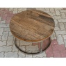 Wooden Glass Round Coffee Table with Metal Frame